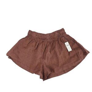 Anthropologie The Somerset High Rise Pull On Linen Shorts, Brown, Size MP